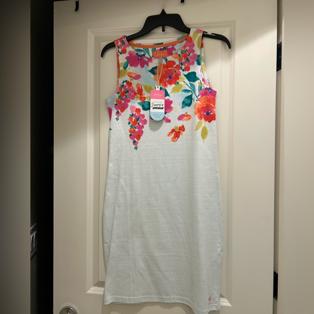 Joules Riva Print Floral Sleeveless Dress Sz 4 Blue Nwt